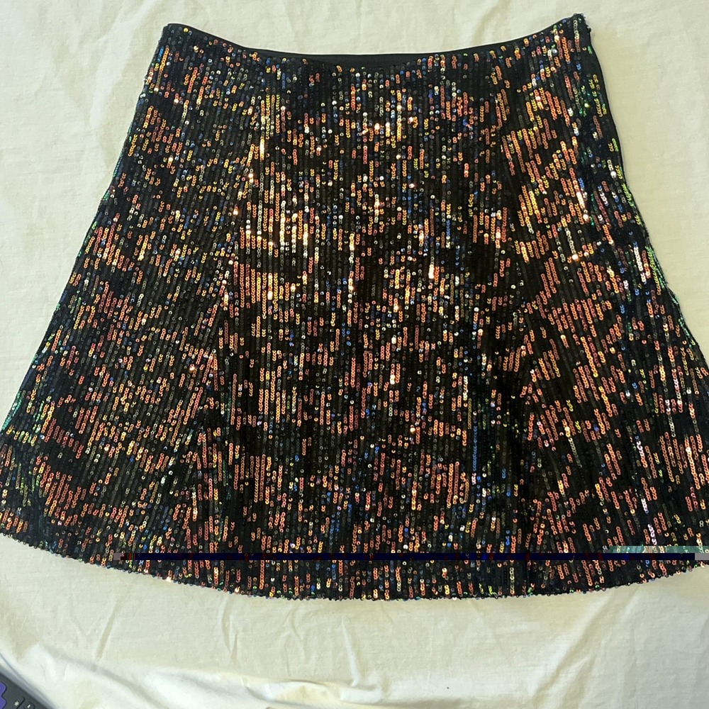 LOFT Size 8 Black Multicolor Sequin Mini Skirt Holiday Evening Glam